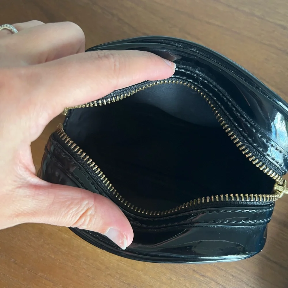 Tory Burch - Black Patent Vinyl - Cosmetic Case Makeup Bag - Logo Gold Zip